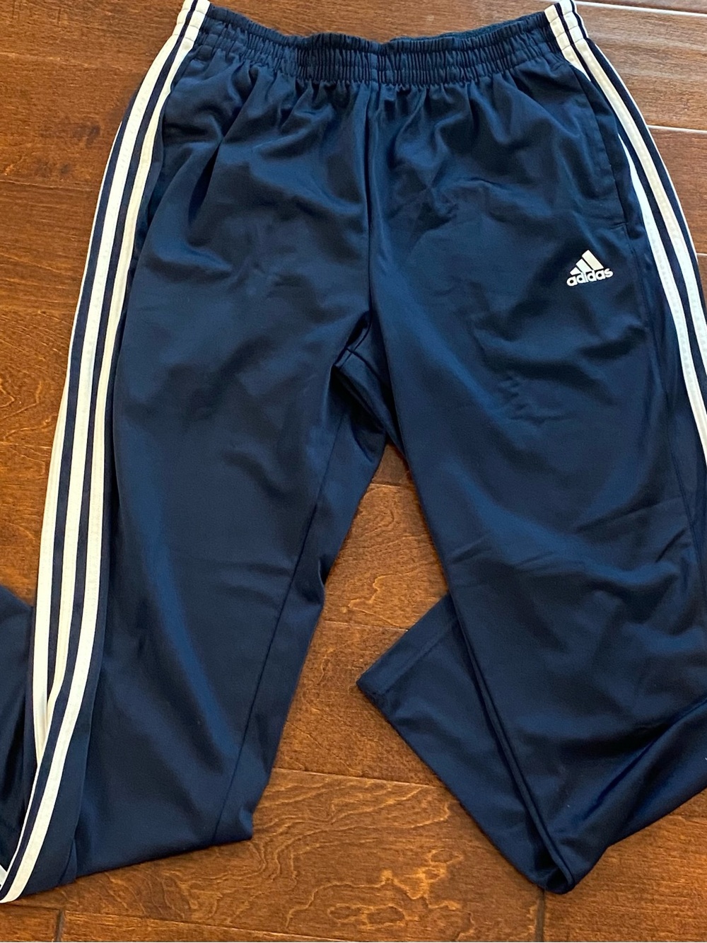 adidas Men's Track Pants Med Blue Athletic Casual Open Hem 3-Stripe Joggers GUC